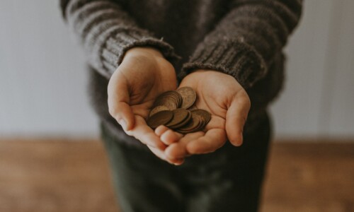 copper-colored coins on in person's hands